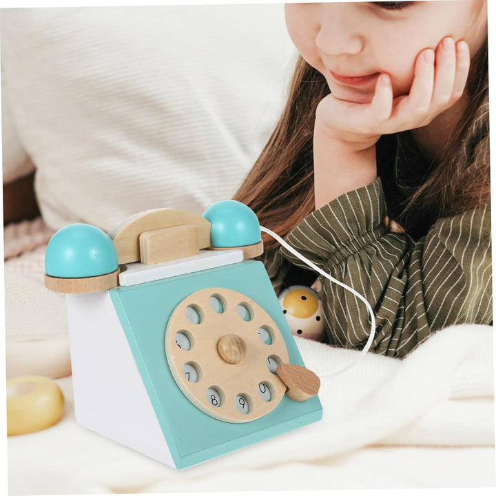 BESTonZON Holz Telefon Spielzeug Mit Wählscheibe Retro Design Kindertelefon Ab 3 Jahre Für Interakti