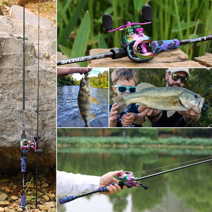 Sougayilang MX-2 Wurfangelrute und Baitcastrolle Combo, 1,8m/2,1m Baitcaster Combo - Raubfisch-Angel