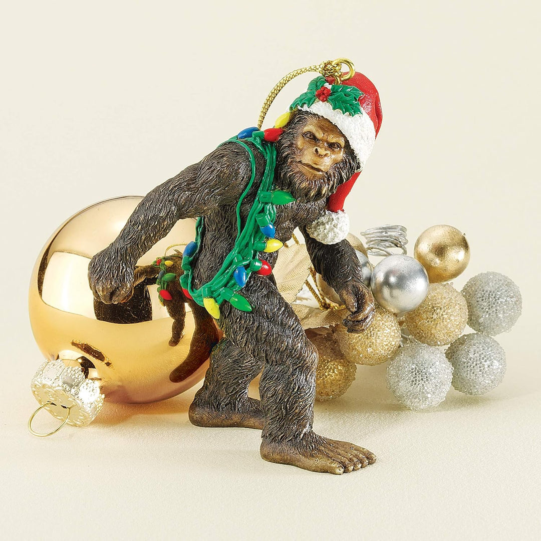 Design Toscano Bigfoot, der Weihnachts-Yeti mit Sabtas Mütze Witzige Weihnachtsbaumdeko, Polyresin,