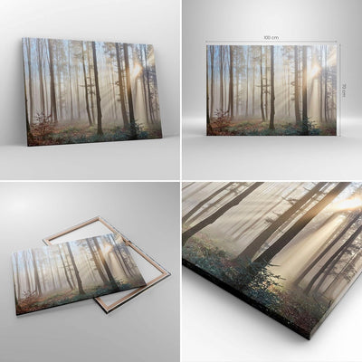 Bilder auf Leinwand 100x70cm Leinwandbild mit Rahmen Wald Baum Natur Gross Wanddeko Bild Schlafzimme