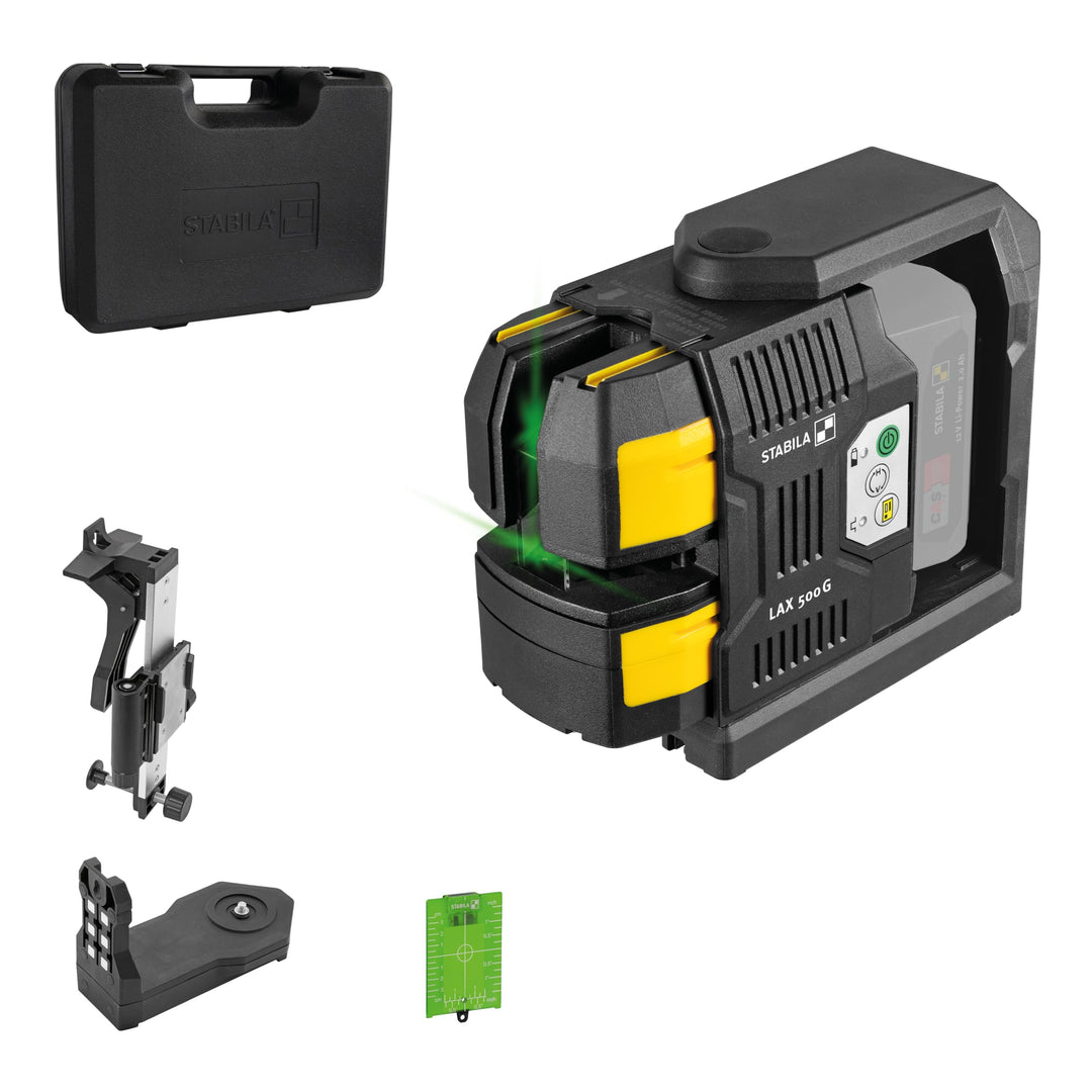 STABILA 12-V-System Kreuzlinienlaser grün LAX 500 G, selbstnivellierend, mit Lotpunkten, max. Reichw