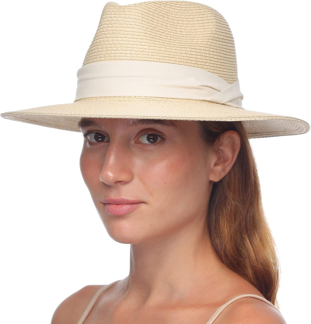 FURTALK Unisex Panamahut Breite Krempe Stroh Sonnenhut für Damen und Herren Verstellbare Strohhut M-