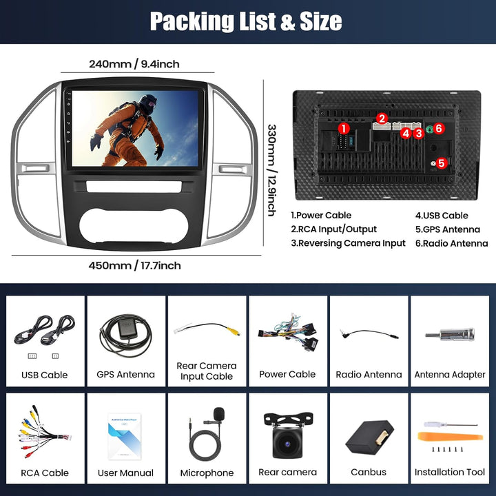 4+64G Android 15 CAMECHO 10 Zoll Autoradio für Mercedes Benz Vito 3 W447 (2014-2020) mit Wireless Ca