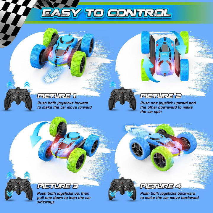 cosone Ferngesteuertes Auto ab 6-12 Jahre 360° Flip RC Car mit LED Licht & USB-C Modular Batteries 4
