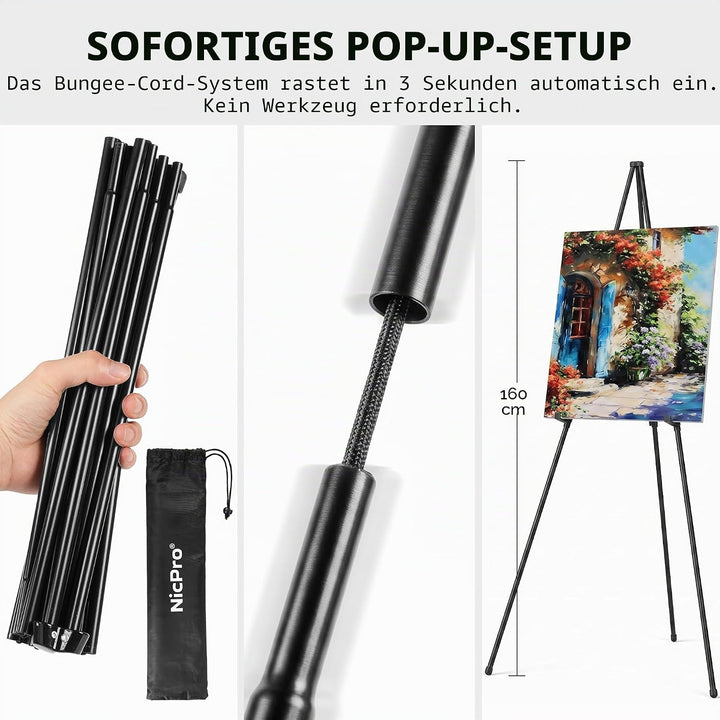Nicpro Kunst Staffelei zum Ausstellen, 2 Stück, 160 cm Staffelei gross, Metall-Bodenstaffelei, Dreib