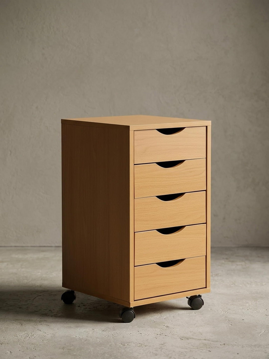 Rollcontainer WL5.924 33x64x38cm Buche MDF-Holz | Schreibtisch-Container Rollschrank 5 Schubladen |