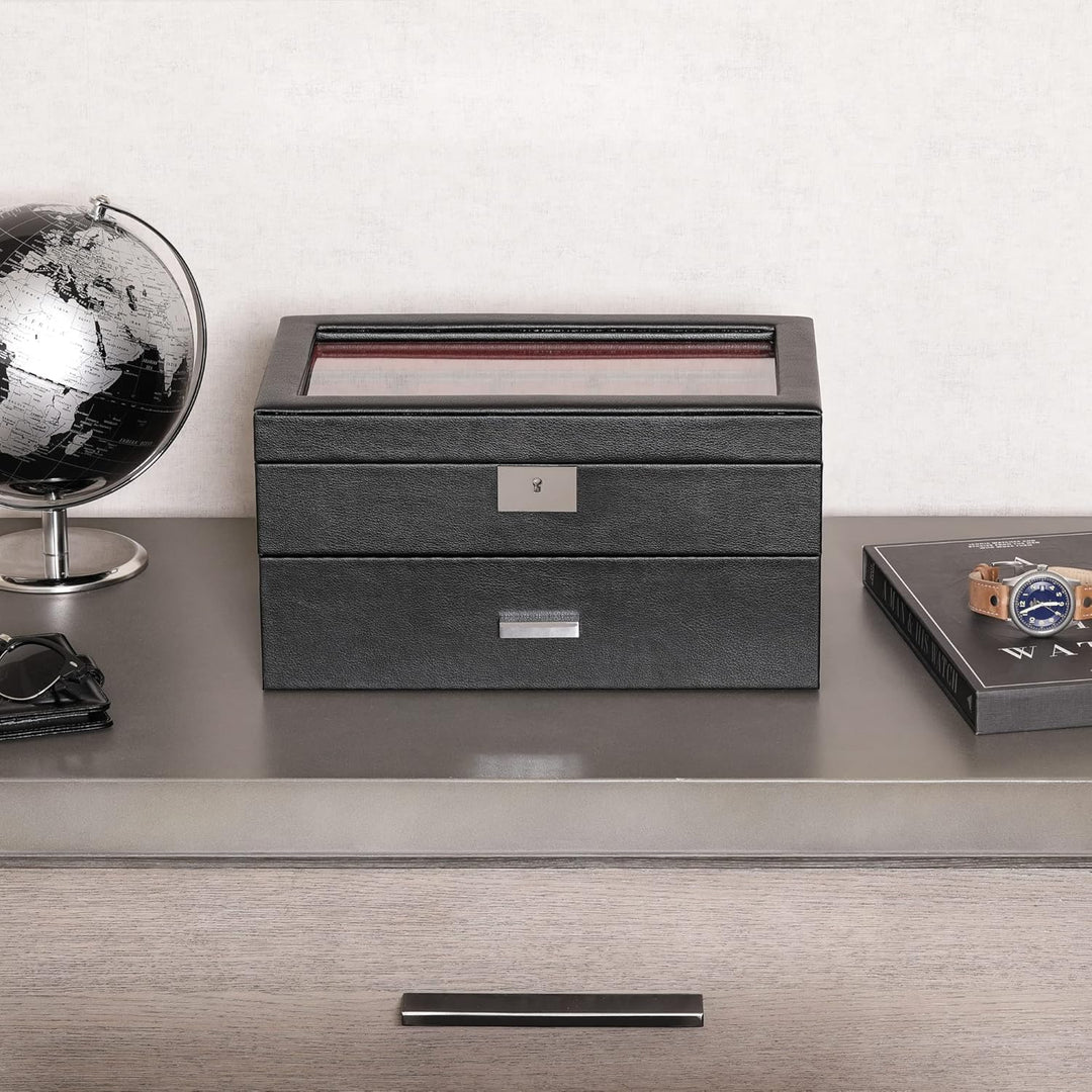 ROTHWELL Uhrenbox aus Leder mit 20 Fächern, luxuriöses Uhrengehäuse, Schmuck-Organizer, verschliessb