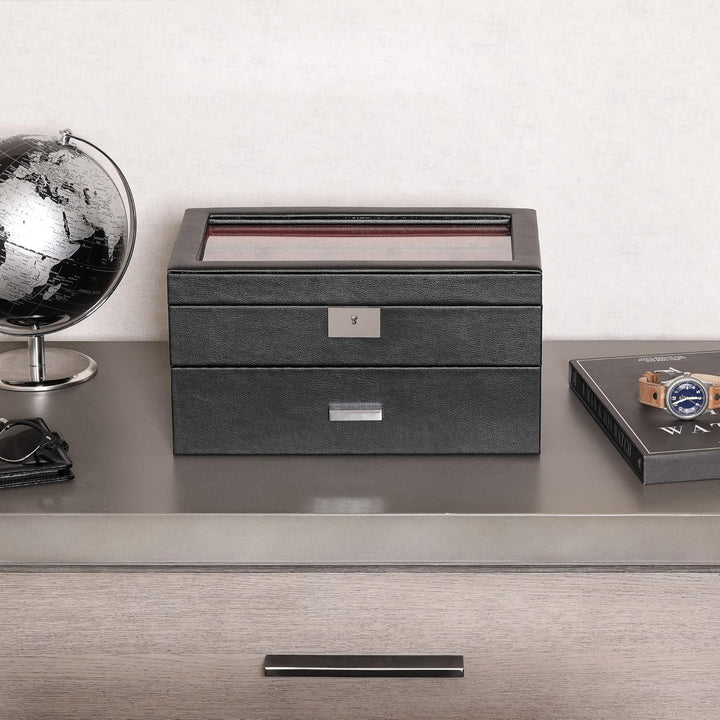 ROTHWELL Uhrenbox aus Leder mit 20 Fächern, luxuriöses Uhrengehäuse, Schmuck-Organizer, verschliessb