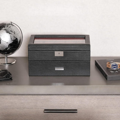 ROTHWELL Uhrenbox aus Leder mit 20 Fächern, luxuriöses Uhrengehäuse, Schmuck-Organizer, verschliessb