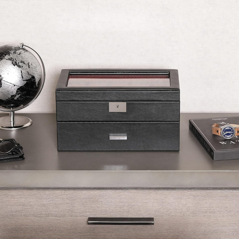 ROTHWELL Uhrenbox aus Leder mit 20 Fächern, luxuriöses Uhrengehäuse, Schmuck-Organizer, verschliessb