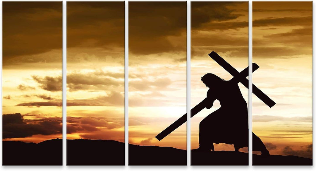 islandburner Bild auf Leinwand Silhouette Jesus Kreuz Hügel Sonnenuntergang Bilder Wandbilder Poster