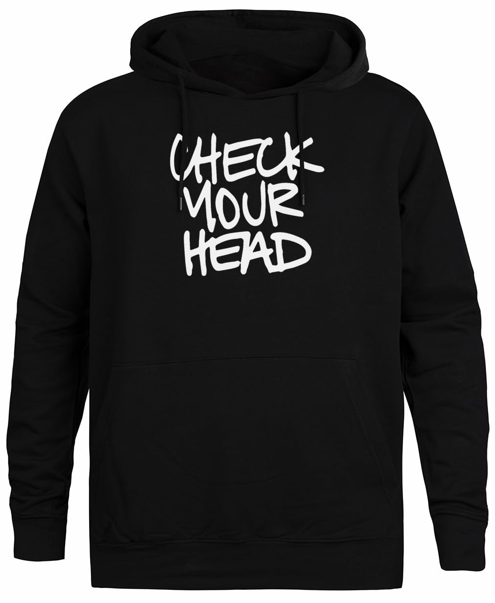 JINBETEE Check Your Head Schwarzer Kapuzenpullover Unisex Hoodie 3XL Schwarz, 3XL Schwarz