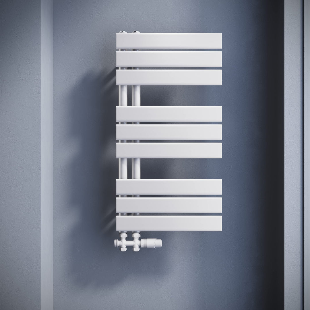 SONNI Badheizkörper Flach Handtuchtrockner 762 x 400 mm Weiss Handtuchwärmer mit Multiblock Seitenan