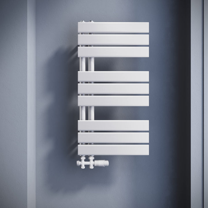 SONNI Badheizkörper Flach Handtuchtrockner 762 x 400 mm Weiss Handtuchwärmer mit Multiblock Seitenan