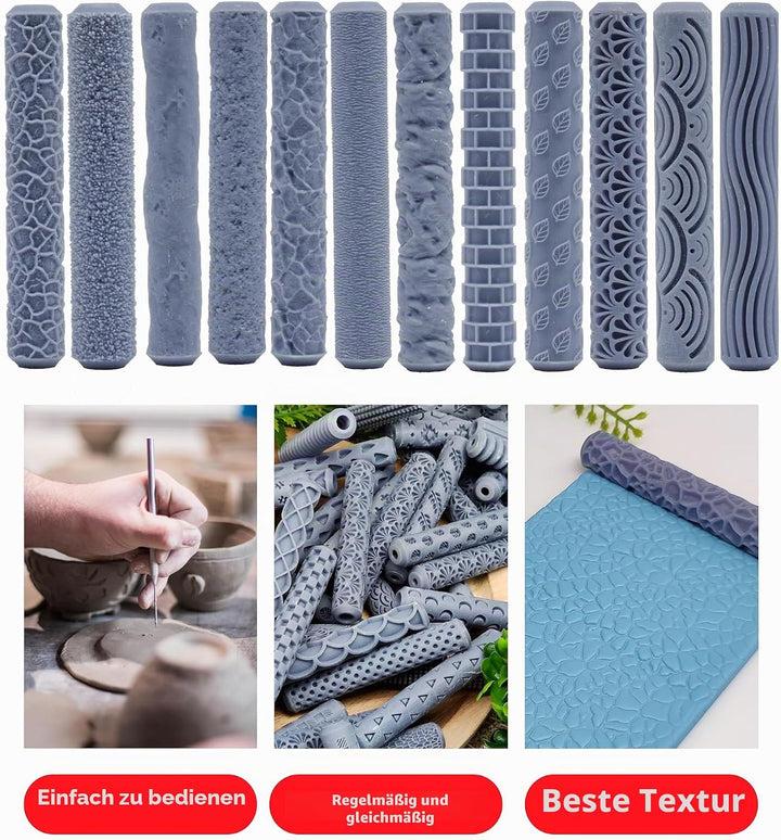 7 Geländestrukturrollen, REDPALACE Bastel-Polymerknete, DIY-Keramikmodellierwerkzeuge, Dekorative Mu
