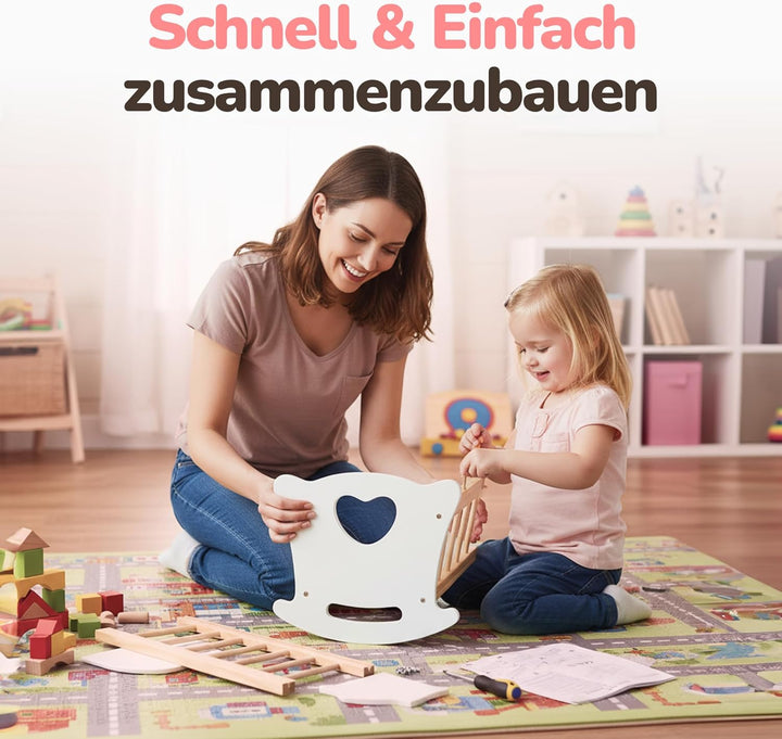 Kinderplay Puppenwiege Holz mit Bettwäsche – Puppenbett Schaukelbett für Puppen bis 49,5 cm – Holzsp