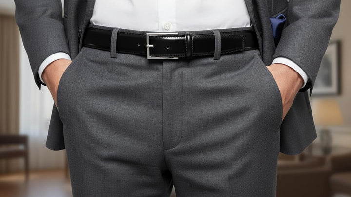 Herren-Gürtel aus echtem Leder, schwarz, glänzend, hergestellt in Italien, 35 mm, 105cm Waistline -