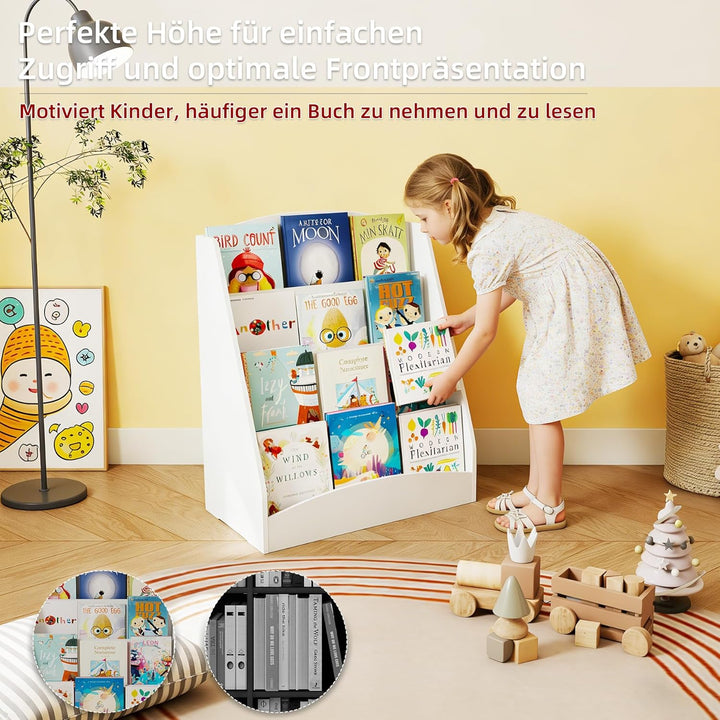 1 Stück Bücherregal Kinder mit 4 Offenen Fächern, Buchregal Bücher Regal Kinderregal Kinderzimmer Au