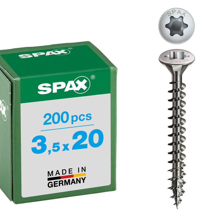 SPAX Universalschraube aus Edelstahl rostfrei A2, 3,5 x 20 mm, 200 Stück, T-STAR plus, Linsensenkkop