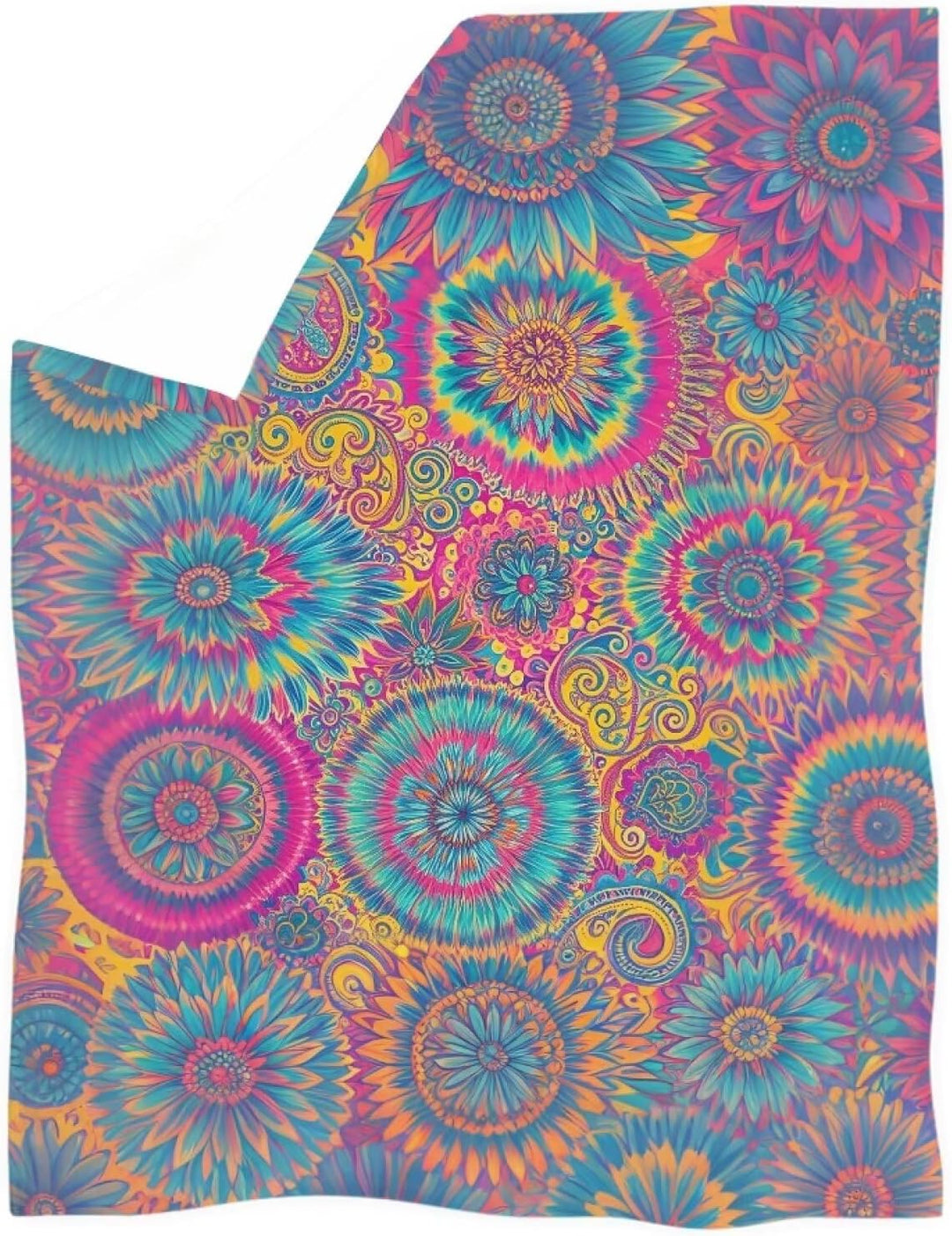 Kuiaobaty Boho-Mandala-Blumen-Fleece-Decke, Bettwäsche, King-Size-Grösse, ethnisches Mandala, Batikf