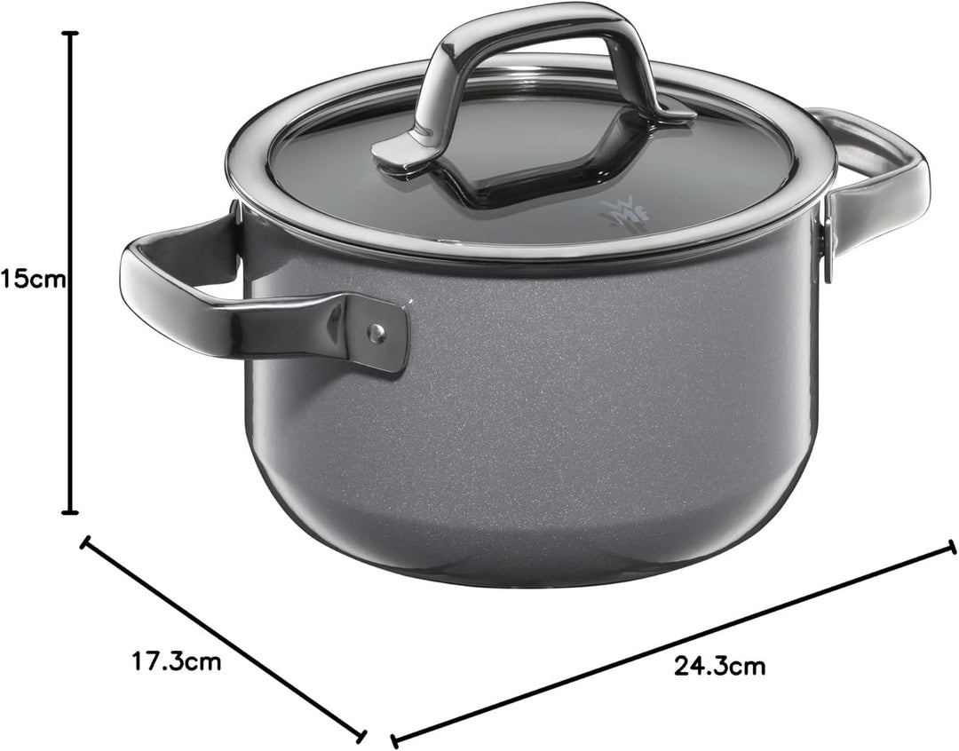WMF Fusiontec Mineral Kochtopf klein 16 cm, Glasdeckel, Fleischtopf Induktion 1,3l, High-Tech Kerami