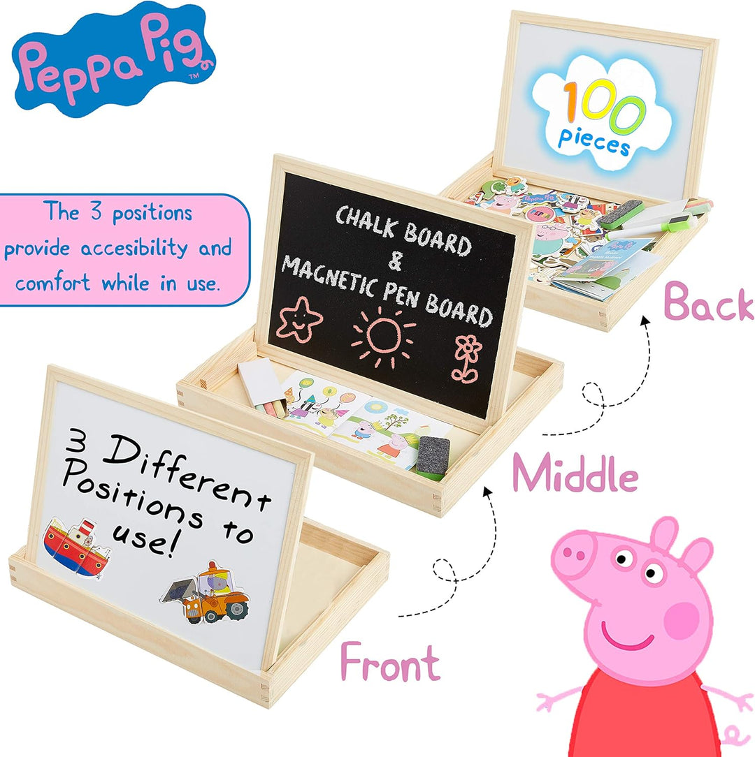 Peppa Pig Magnetische Holzpuzzle, Doppelseitiger Kreide und Magnettafel Kinder, Puzzle und Maltafel