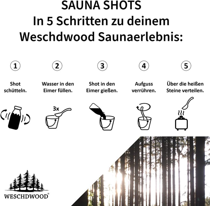 Weschdwood Sauna Shots - 5er Set 19ml Premium Bio Saunaaufguss, perfekt abgestimmt für abwechslungsr