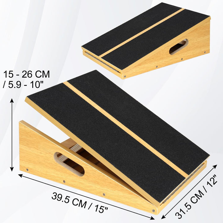 Wooden Inclined Board, Adjustable Tilt Board and Calf Extender, Stretch Board - Extra Side Handle De