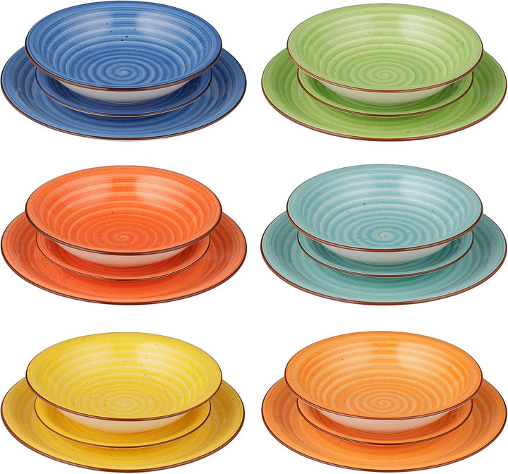 Baroni Home Teller-Set, 18 Teile aus Porzellan und Steingut, Tellerservice für 6 Personen, Bunte Tis