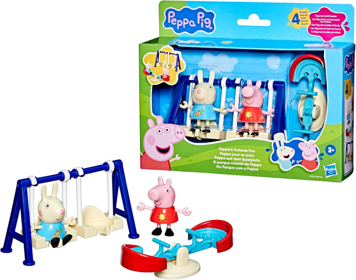 Peppa Pig Peppa auf dem Spielplatz Spielzeug Set mit 2 Figuren und lustigem Zubehör wie Schaukel und