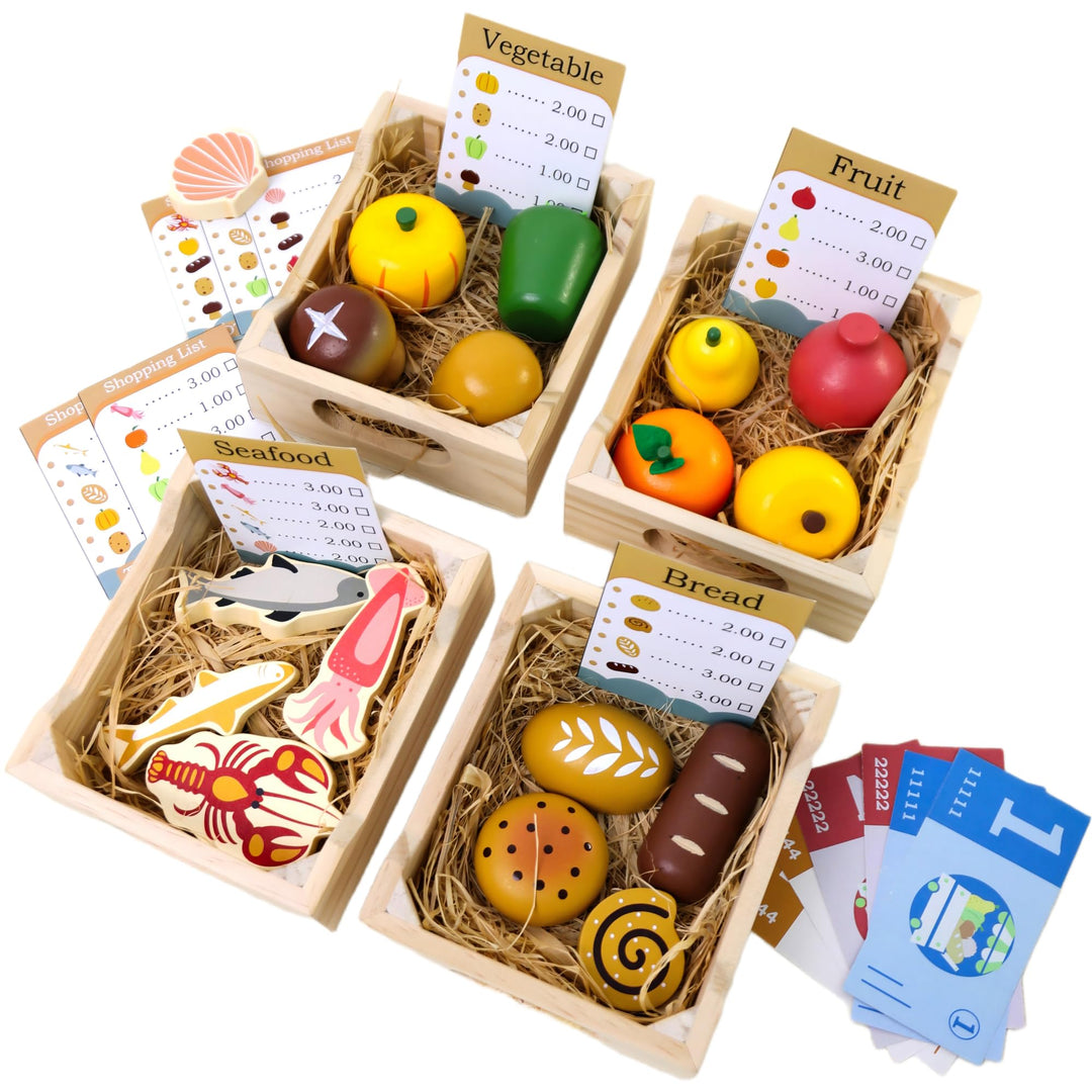 Lebensmittelgruppen, 36 Stück, Holzfutter zum Spielen, Küche, realistisches Spielen, Küchenzubehör m