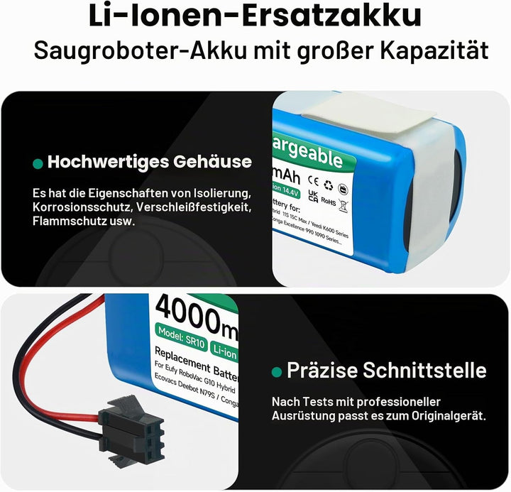 Mspalocell 4000mAh 14,4V Ersatzakku Kompatibel mit Venga RVC 3000,LEFANT T700/M210P/M1,Tesvor X500/S