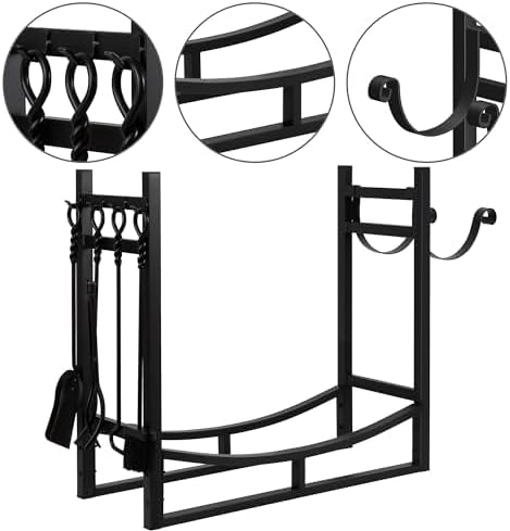 Amagabeli Kaminholzregal mit 4 Kaminwerkzeug 90cmx78cmx33cm Grosses breites Brennholzregal Kaminwerk