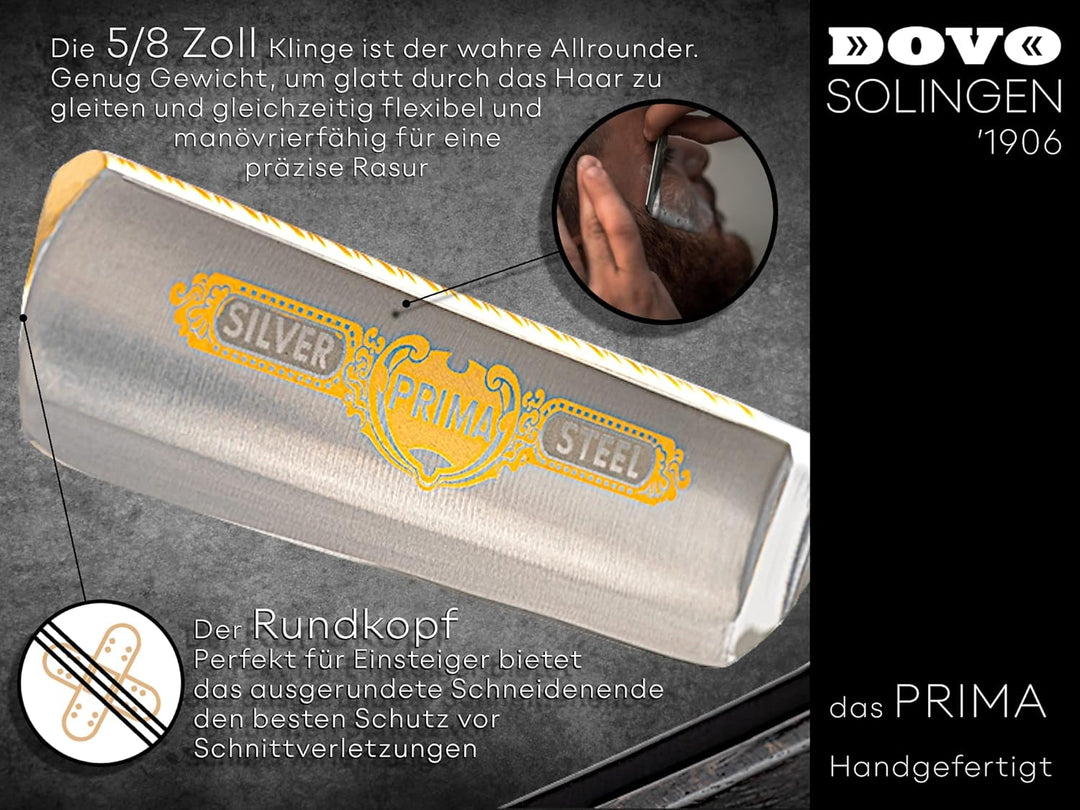 DOVO Rasiermesser PRIMA | Das Original Made in Solingen | Handgefertigte 5/8-Zoll Klinge, Ebenholzgr
