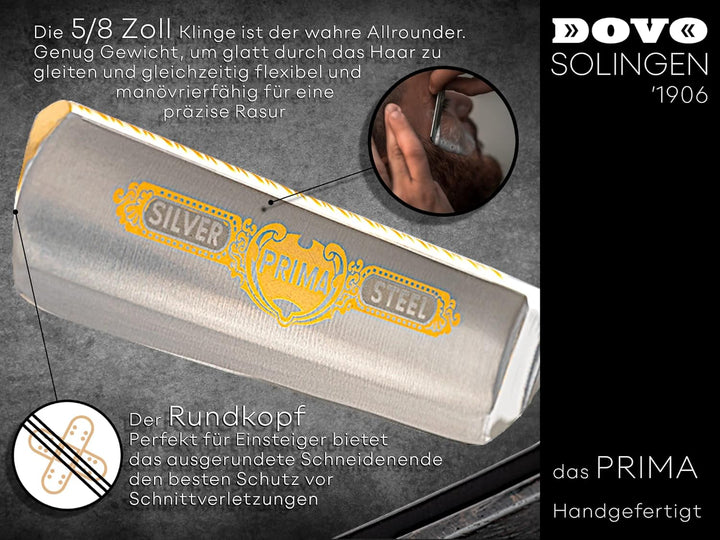 DOVO Rasiermesser PRIMA | Das Original Made in Solingen | Handgefertigte 5/8-Zoll Klinge, Ebenholzgr
