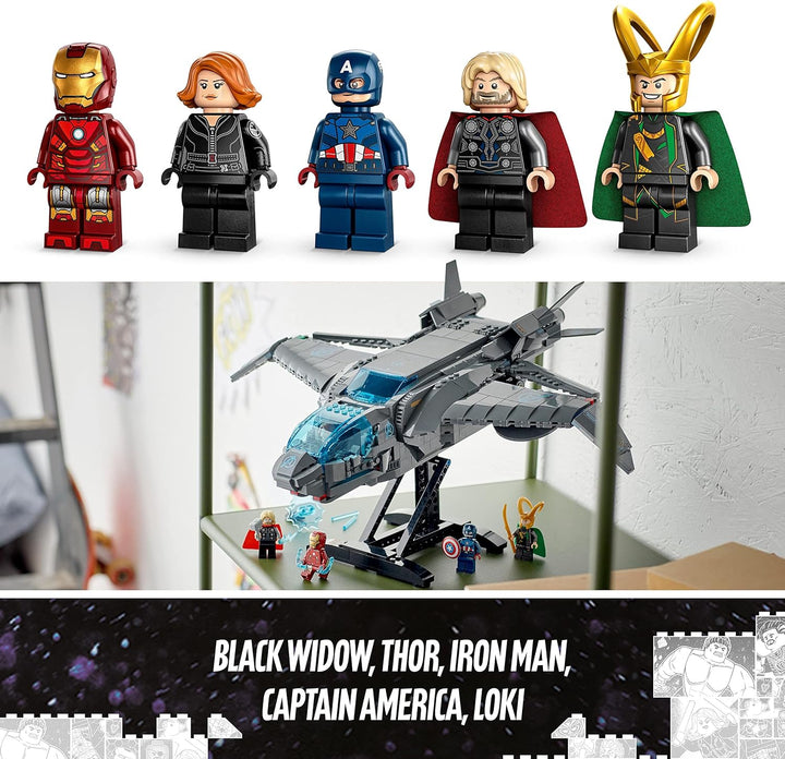 LEGO 76248 Marvel Der Quinjet der Avengers, Spielzeug Superhelden-Raumschiff mit Thor, Iron Man, Bla