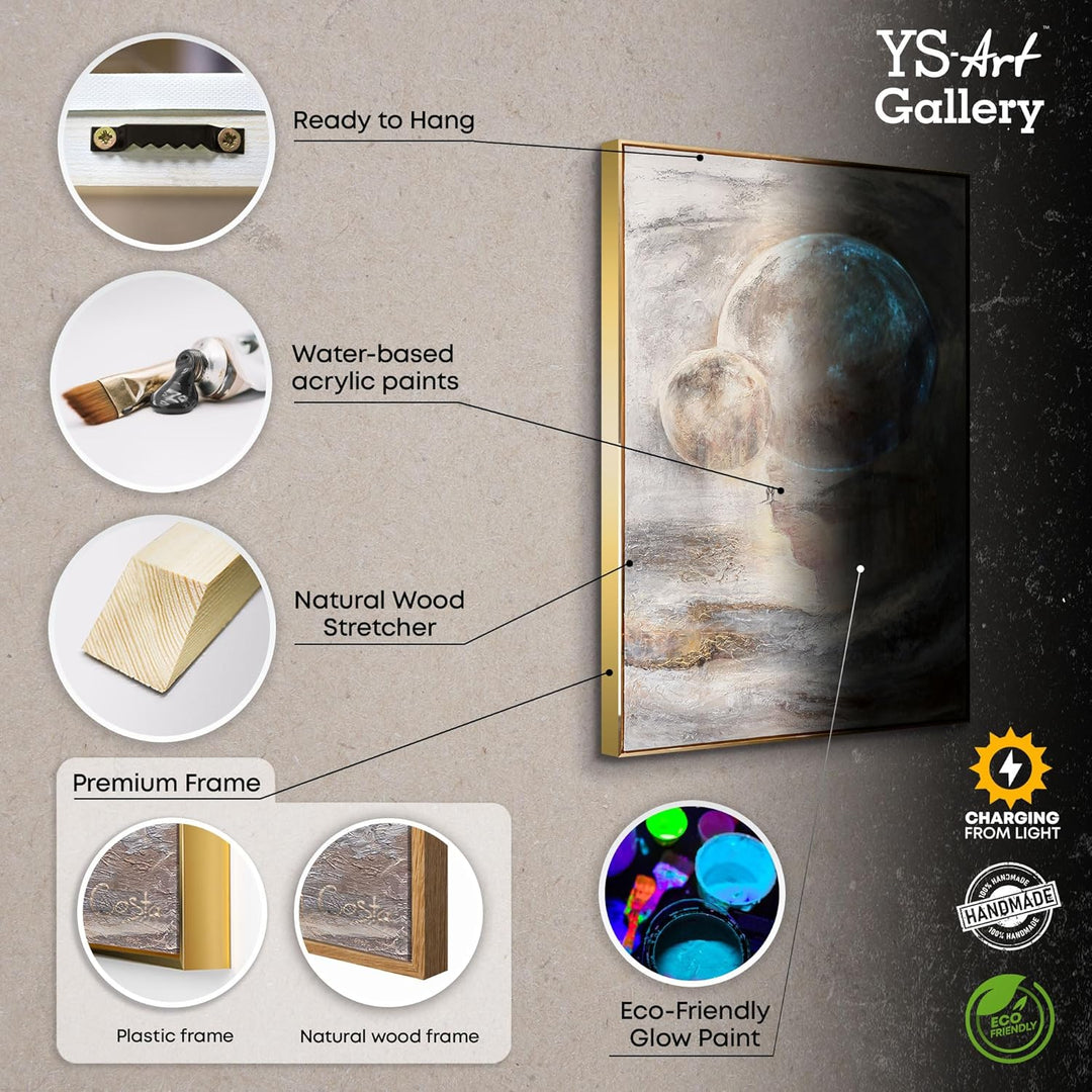 YS-Art XXL Abstrakt Fluoreszierendes selbst leuchtendes Acryl 3D Gemälde auf Leinwand Sternenverbind