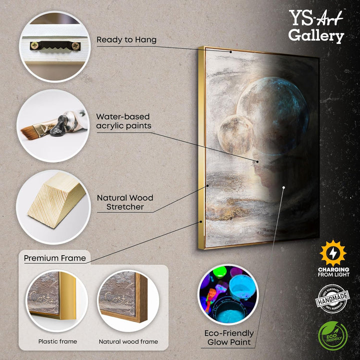 YS-Art XXL Abstrakt Fluoreszierendes selbst leuchtendes Acryl 3D Gemälde auf Leinwand Sternenverbind