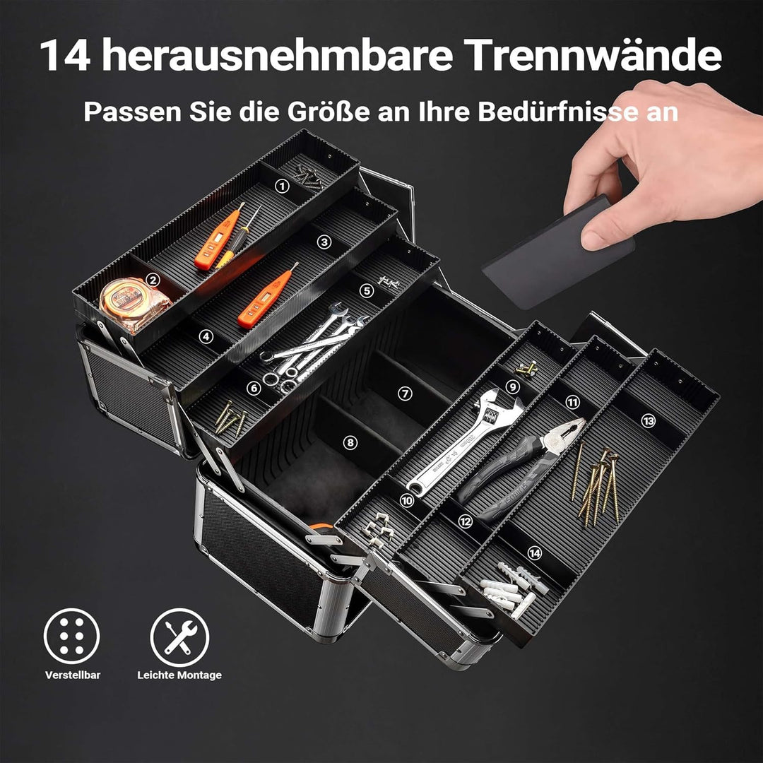 Wiltec Alu Transportkoffer, Aufbewahrungskoffer mit 2 Schlüsseln, Universalkoffer für Werkzeug, Hobb