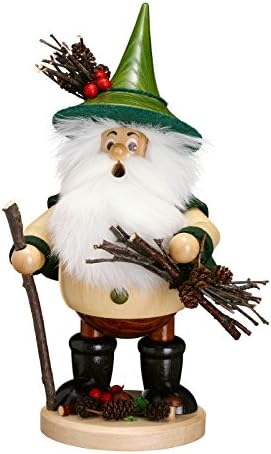 DWU Original Erzgebirgischer Räuchermann® Waldwichtel gross Holzsammler grün - inkl. Original Crotte