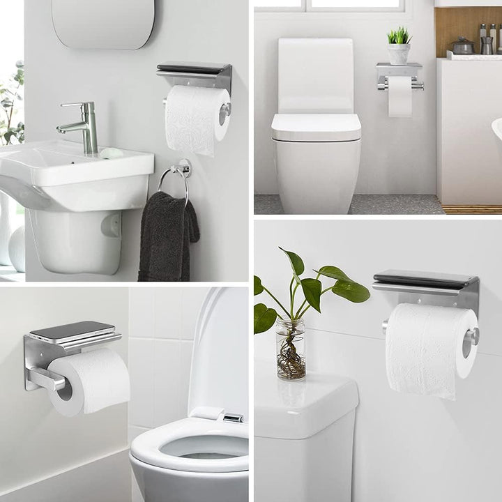 Toilettenpapierhalter Ohne Bohren mit Ablage, ASOFTY Selbstklebend Klopapierhalter Gebürstet Edelsta