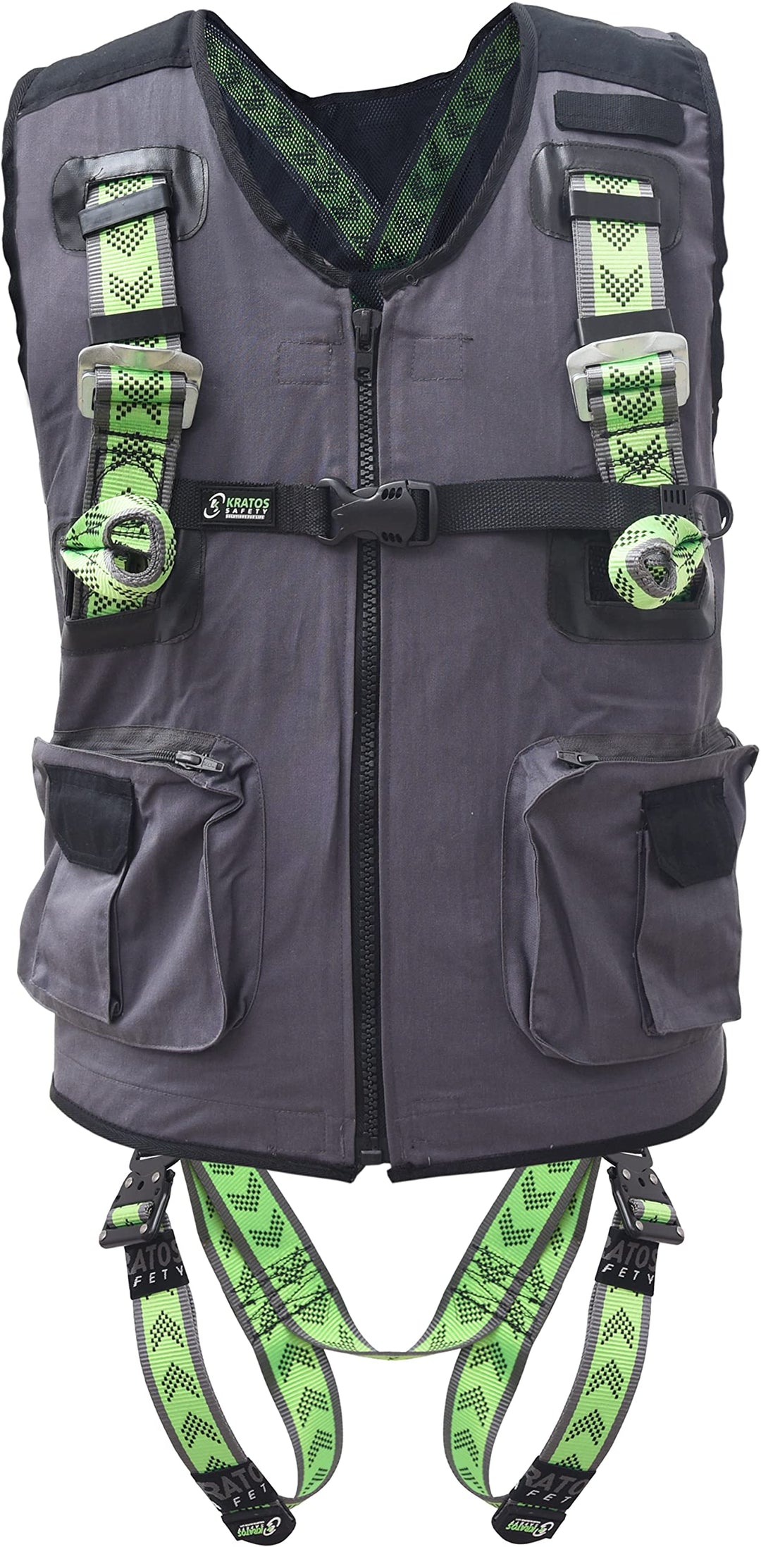 Kratos Safety Zweipunkt Auffanggurt mit fix integrierter Arbeitsweste, mehrere Taschen, PSA, EN361