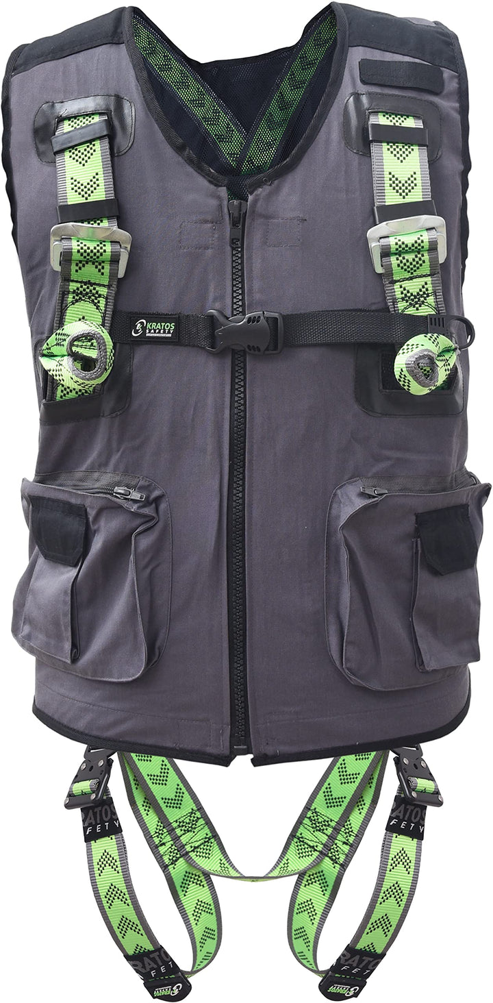 Kratos Safety Zweipunkt Auffanggurt mit fix integrierter Arbeitsweste, mehrere Taschen, PSA, EN361