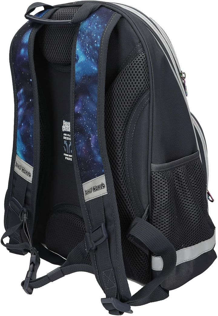 Depesche 13132 Dino World Galaxy - Schulrucksack in Dunkelblau, mit Dinosaurier Motiv, Planeten und