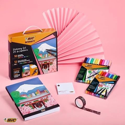 BIC Intensity Stifte Set Japan: 10 Fineliner, 12 Dual Tip Brush Pens, 1 Notizbuch und 1 Klebezettel