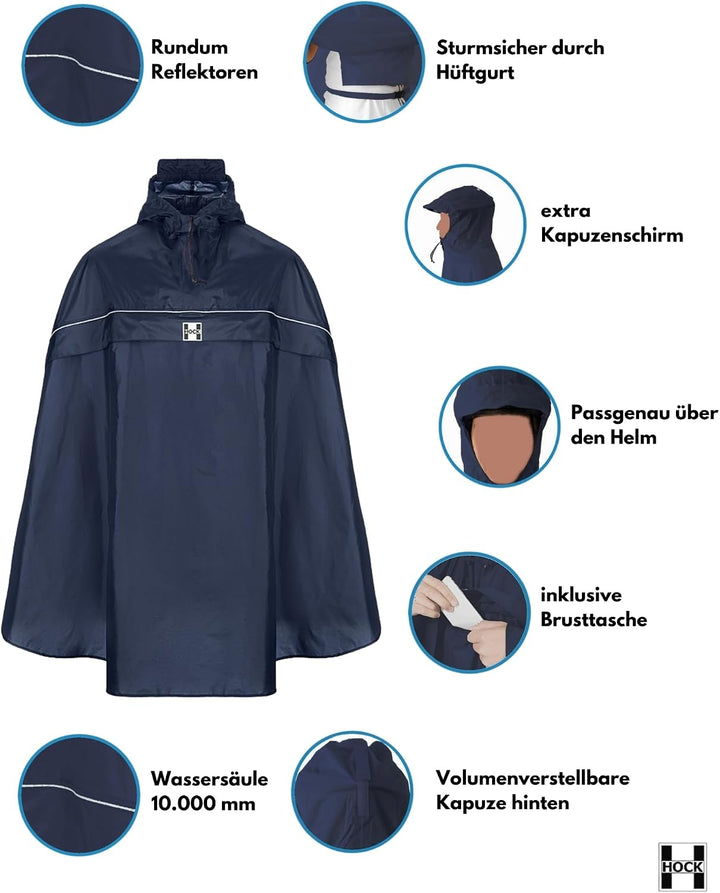 HOCK - DAS ORIGINAL und echter TESTSIEGER* - Fahrrad Regenponcho mit Kapuze - Fahrradponcho Wasserdi