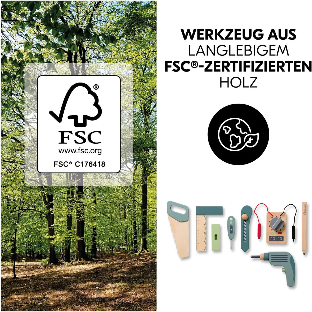 hauck Learn to Work – Werkzeuggürtel für Kinder ab 3 Jahren mit Holzwerkzeug aus FSC® Zertifiziertem