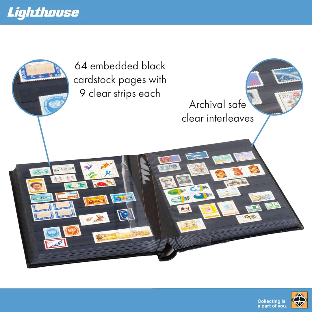 Leuchtturm 301419 Briefmarken-Sammel-Album, Einsteckbuch Premium, DIN A4, 64 Schwarze Seiten, wattie