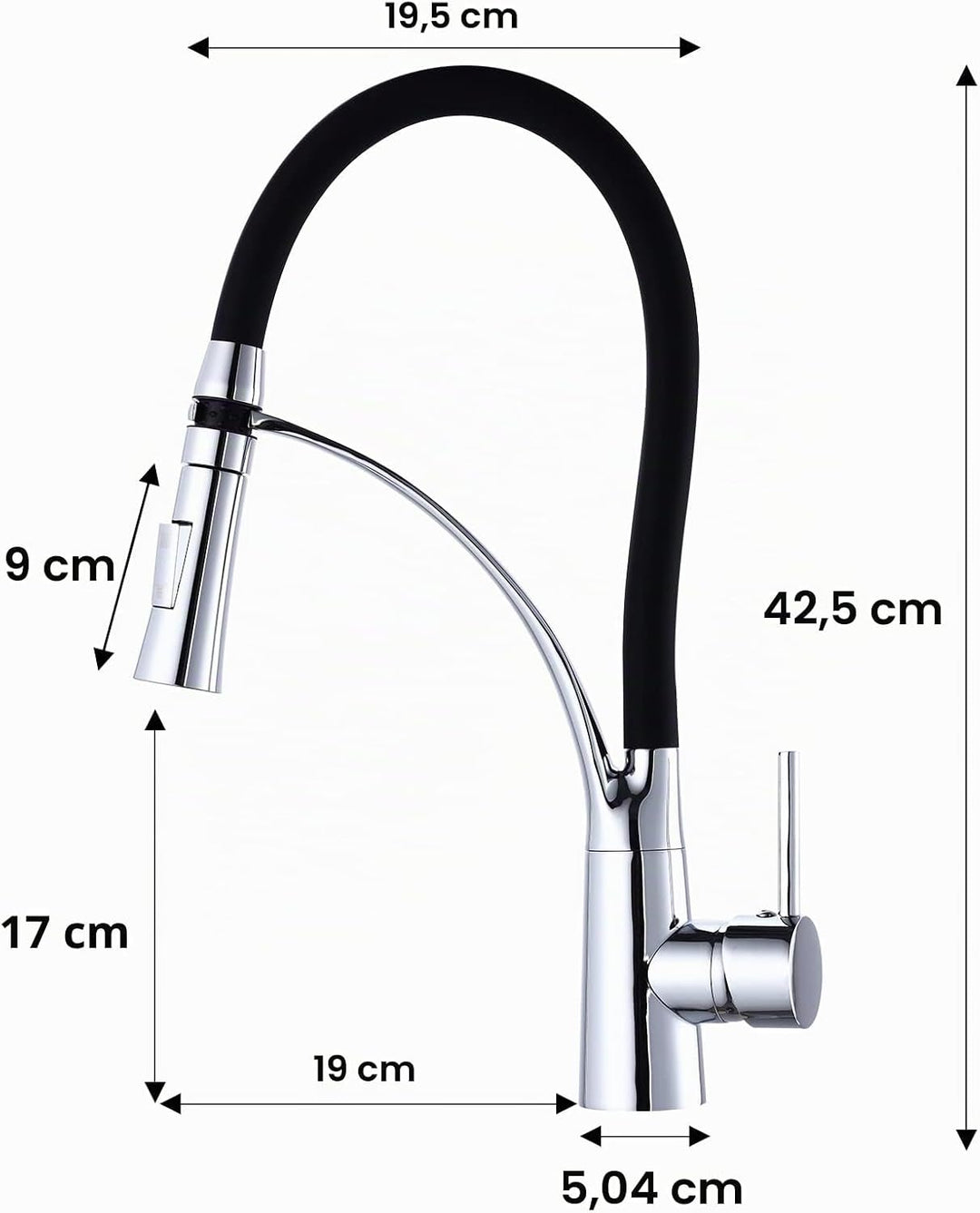 Achelous Wasserhahn Küche Schwarz, Küchenarmatur mit 360° Drehbar Schwarzer Silikon Weichschlauch, 2