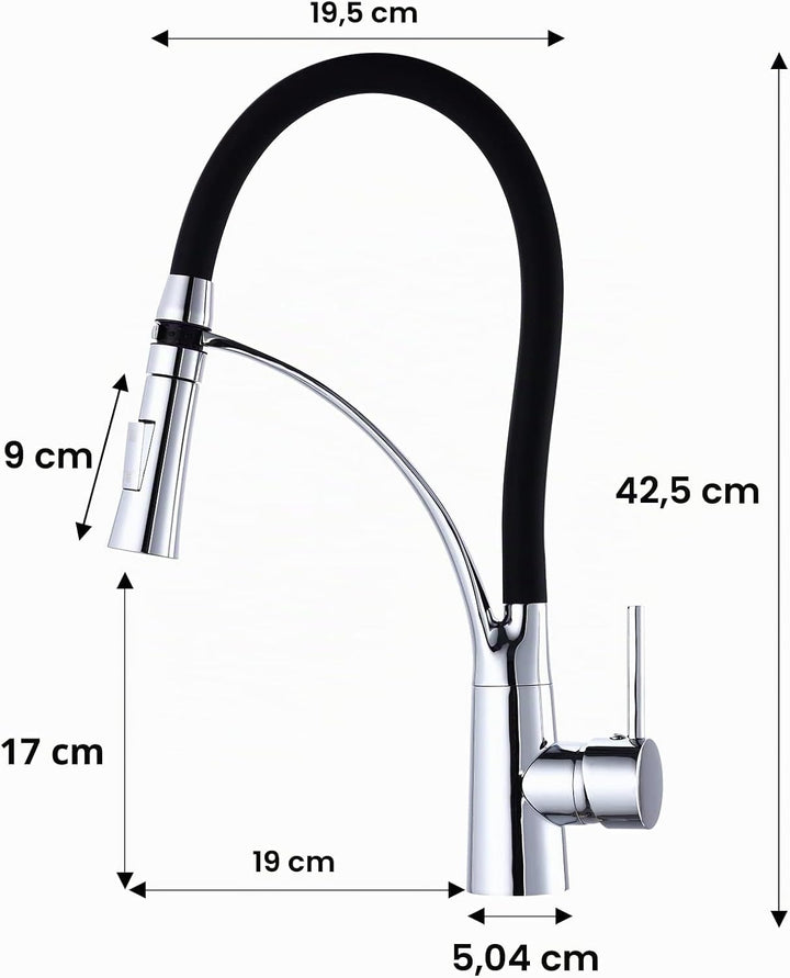 Achelous Wasserhahn Küche Schwarz, Küchenarmatur mit 360° Drehbar Schwarzer Silikon Weichschlauch, 2
